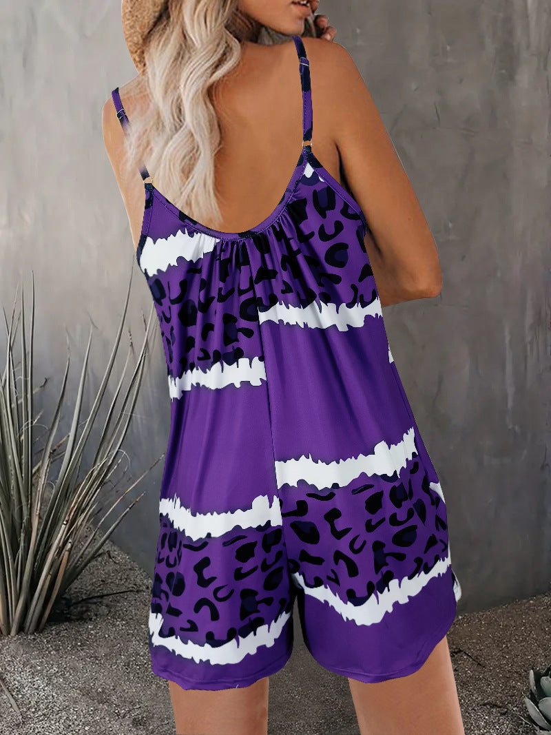 Damen luftiger Overall mit Spaghettiträgern und modischem Tierdesign Heidi-Mode