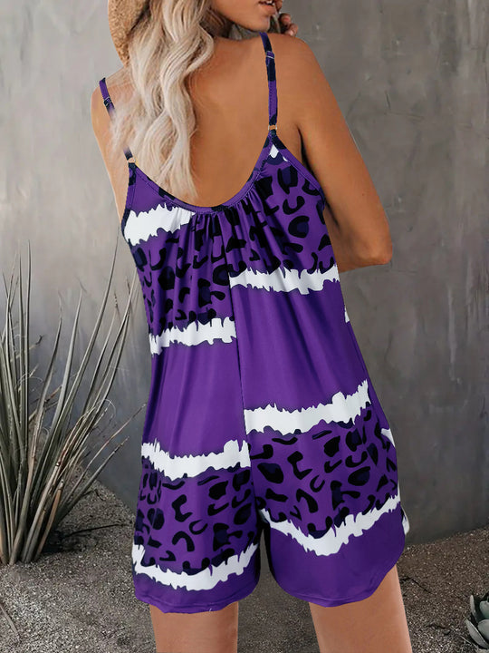 Damen luftiger Overall mit Spaghettiträgern und modischem Tierdesign Heidi-Mode