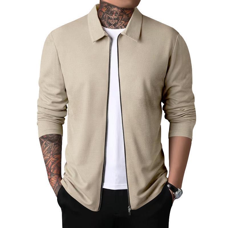 Herren Freizeitjacke mit durchgehendem Reißverschluss und strukturiertem Gewebe Heidi-Mode