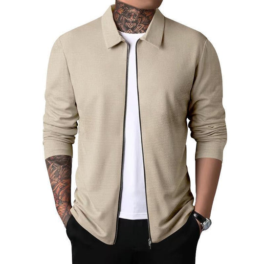 Herren Freizeitjacke mit durchgehendem Reißverschluss und strukturiertem Gewebe Heidi-Mode