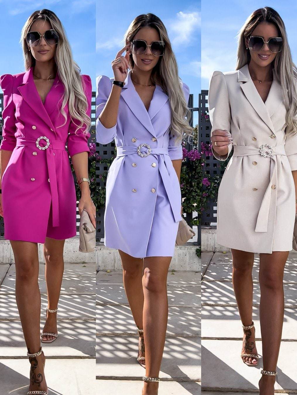 Damen Blazer Kleid mit tailliertem Schnitt und glamourösem Knopfdetail Heidi-Mode