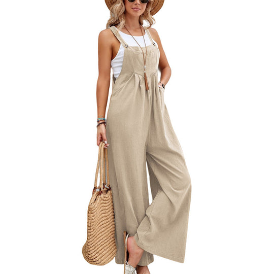 Damen trendiger Jumpsuit mit weitem Bein und verstellbaren Trägern Heidi-Mode