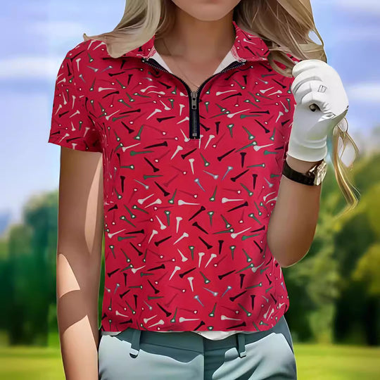 Damen Golfshirt mit modernem Muster und funktionalem Reißverschluss Heidi-Mode