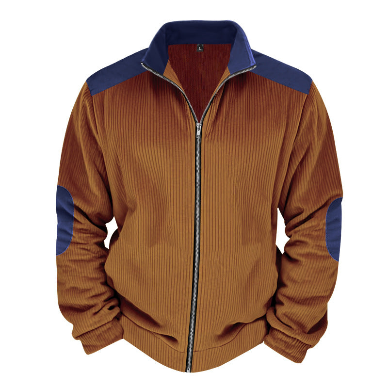 Herren Sportliche Zip-Jacke mit Rippenstruktur und Kontrastärmel Heidi-Mode