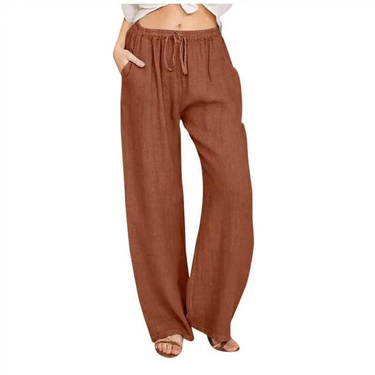 Damen Leichte Sommerhose mit elastischem Bund und weiten Beinen Heidi-Mode