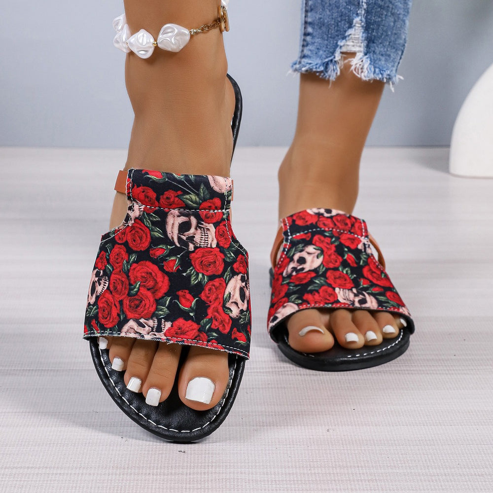 Damen Pantoletten mit floralem Sonnenblumen-Design und bequemem Fußbett Heidi-Mode