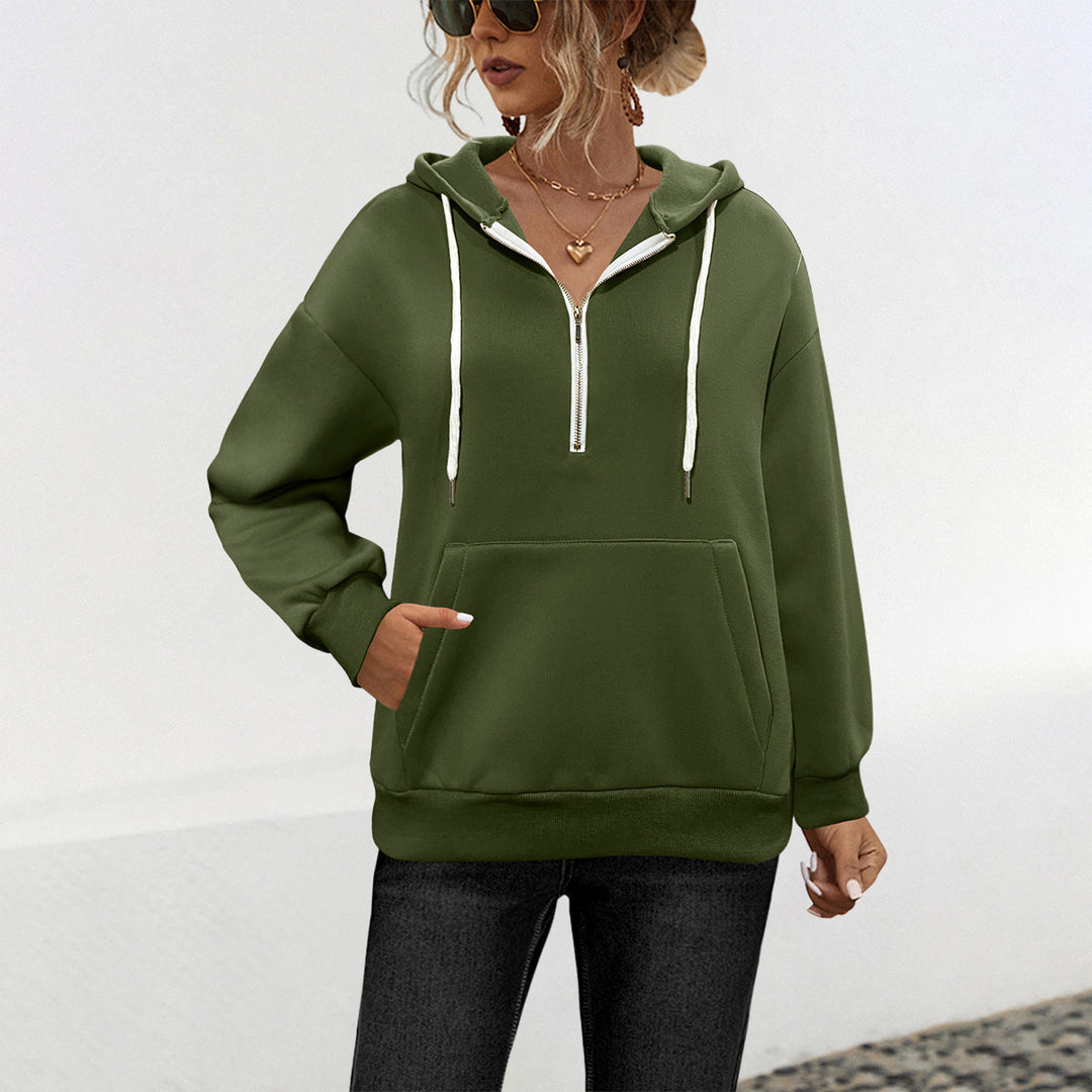 Damen Kapuzenpullover mit halbem Reißverschluss und Kängurutasche Heidi-Mode