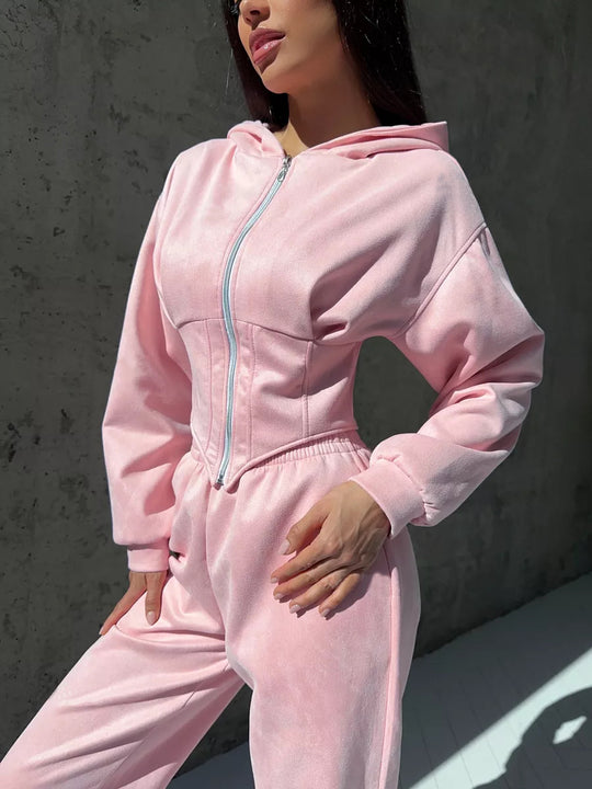 Damen Lässiger Utility-Jumpsuit mit hohem Kragen und Reißverschluss Heidi-Mode
