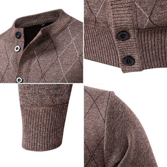 Herren Strickjacke mit modernen Rautenmustern und praktischen Taschen Heidi-Mode