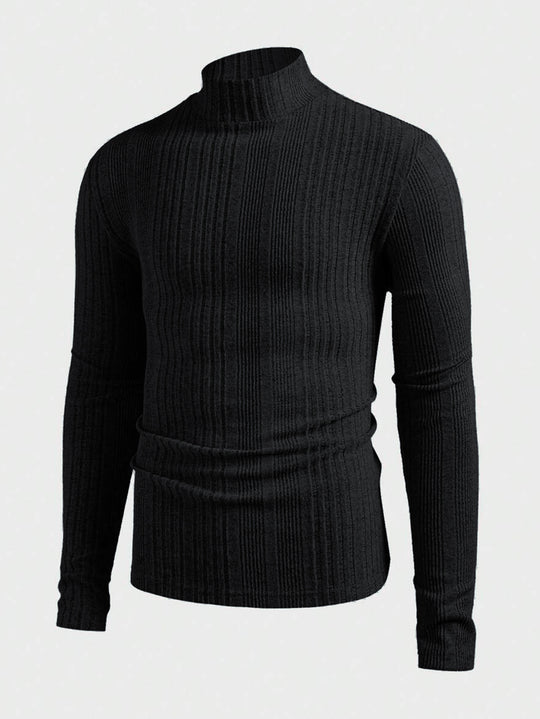 Herren Strickpullover mit hohem Kragen und Rippstruktur Heidi-Mode