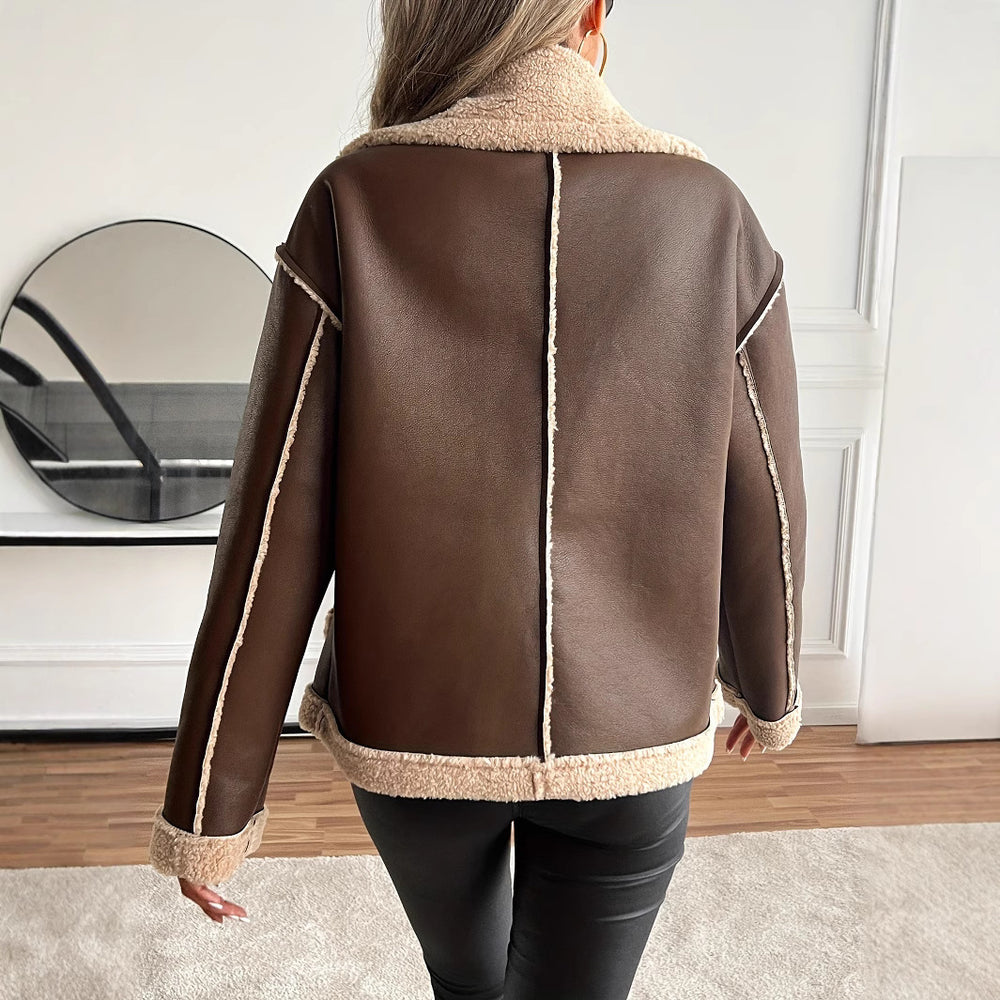 Damen Kurzjacke mit Kunstfellbesatz und praktischen Taschen Heidi-Mode