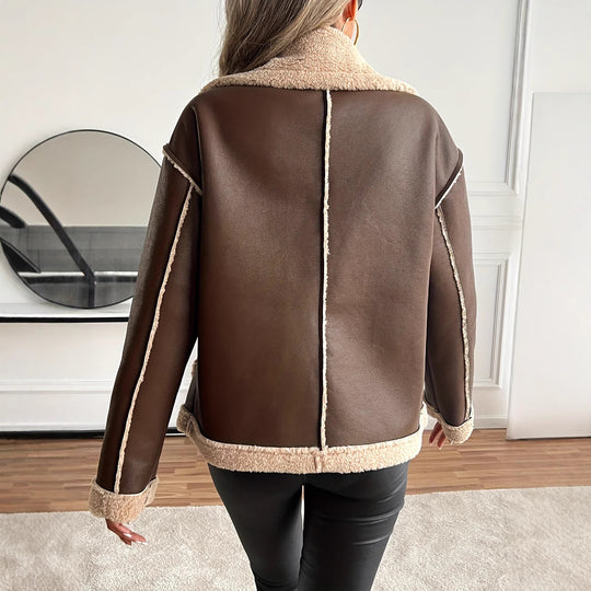 Damen Kurzjacke mit Kunstfellbesatz und praktischen Taschen Heidi-Mode