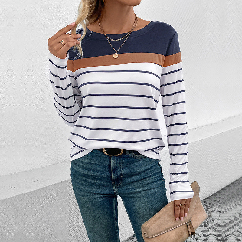 Damen Langarmshirt mit modischem Streifenmuster und kontrastierendem Oberteil Heidi-Mode