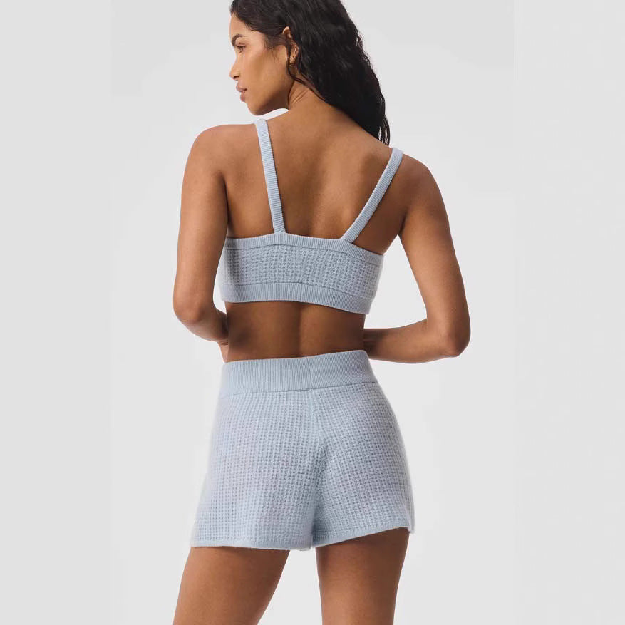 Damen bequemer Waffle-Shorts-Set mit Sport-BH Heidi-Mode