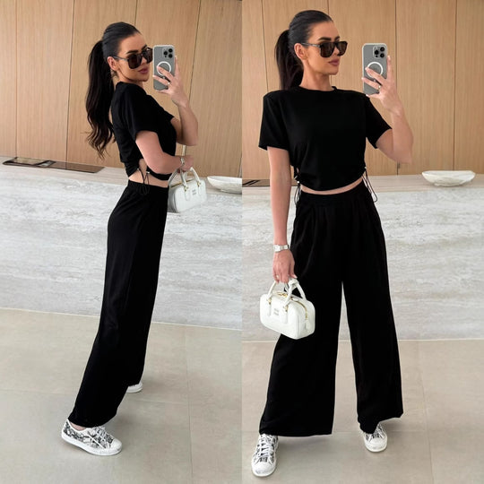 Damen lässiges Set aus Crop-Top und Jogginghose Heidi-Mode