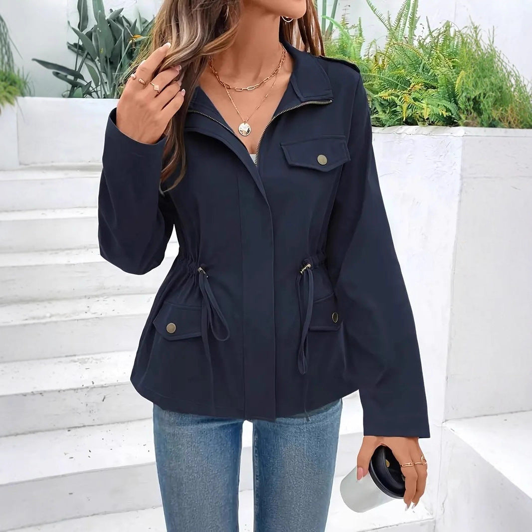 Damen Übergangsjacke mit verstellbarem Taillenzug und praktischen Taschen Heidi-Mode