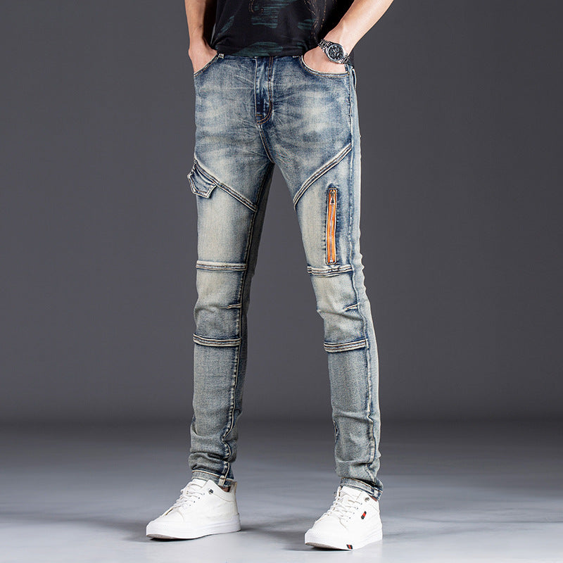 Herren Designer Slim Fit Jeans mit kreativen Reißverschlussdetails Heidi-Mode