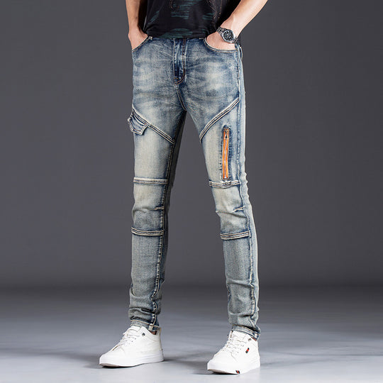 Herren Designer Slim Fit Jeans mit kreativen Reißverschlussdetails Heidi-Mode