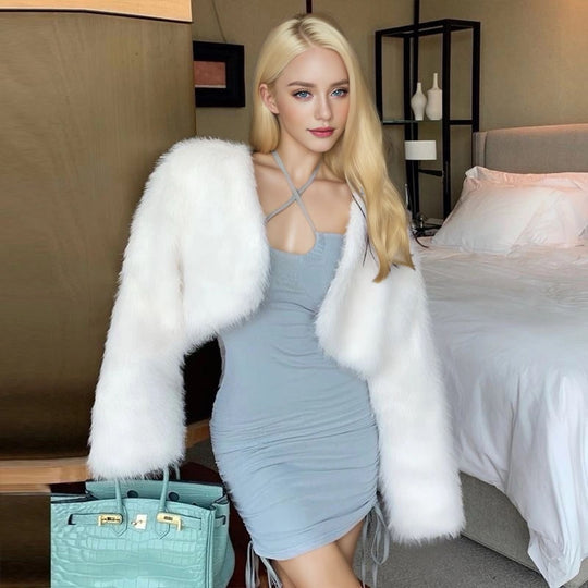 Damen Flauschige Schulterjacke mit weit geschnittenen Ärmeln Heidi-Mode