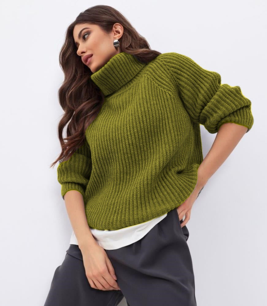 Damen Strickpullover mit hohem Kragen und Wabenstruktur Heidi-Mode