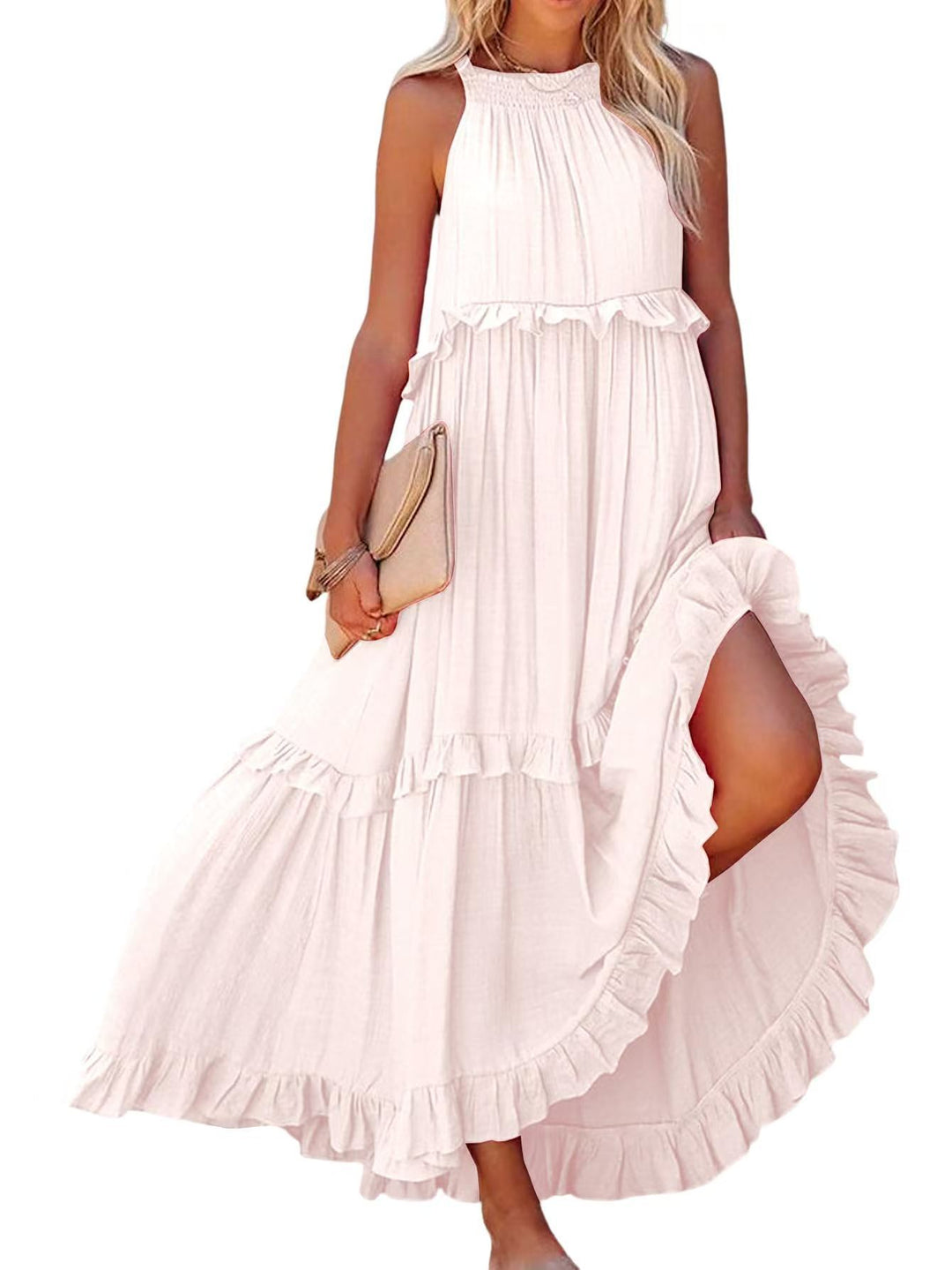 Damen Maxikleid mit Rüschendetails und luftiger Silhouette Heidi-Mode