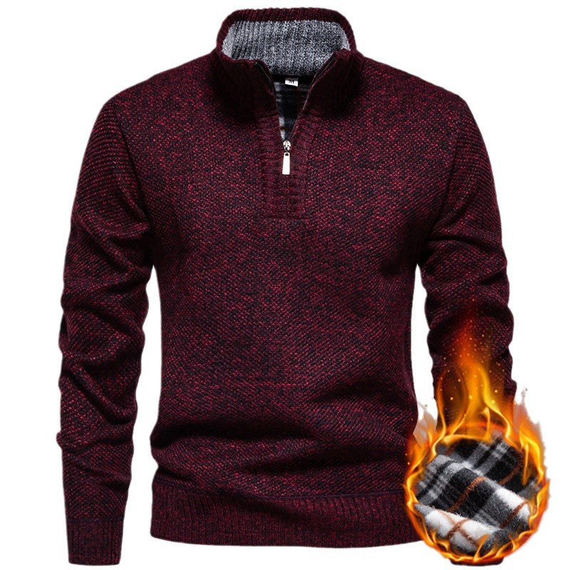 Herren Strickpullover mit halbem Reißverschluss und modischem Strukturdesign Heidi-Mode