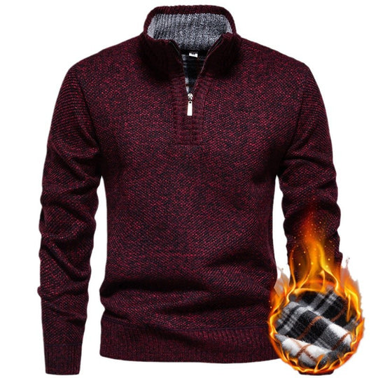 Herren Strickpullover mit halbem Reißverschluss und modischem Strukturdesign Heidi-Mode
