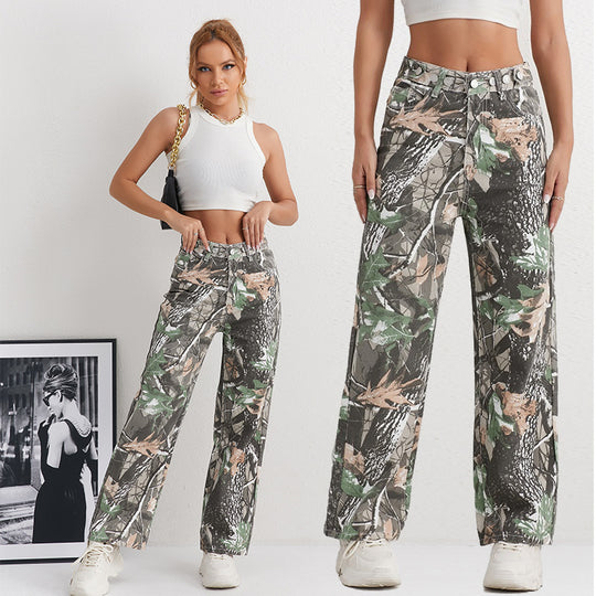 Damen Cargohose im Camouflage-Design mit hoher Taille Heidi-Mode
