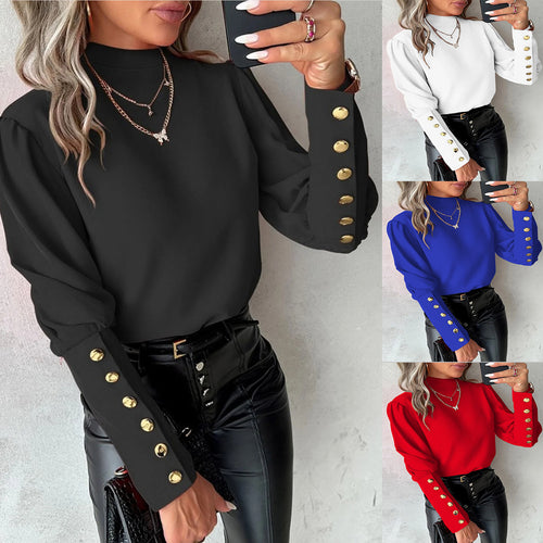 Damen Elegante Bluse mit Puffärmeln und Knopfdetails Heidi-Mode