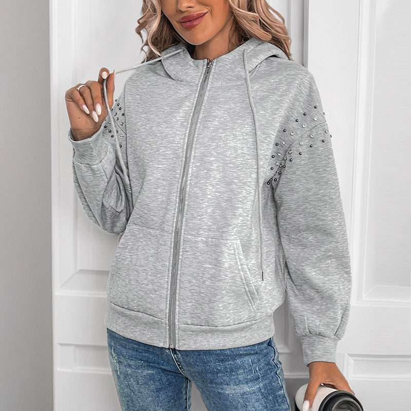 Damen modischer Kapuzenpullover mit Applikationen und Reißverschluss Heidi-Mode