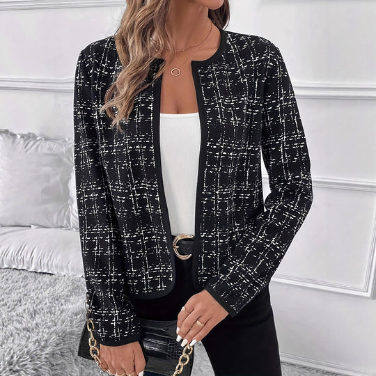 Damen strukturierte Blazerjacke mit Kontrastdetails Heidi-Mode