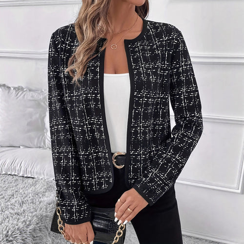 Damen strukturierte Blazerjacke mit Kontrastdetails Heidi-Mode