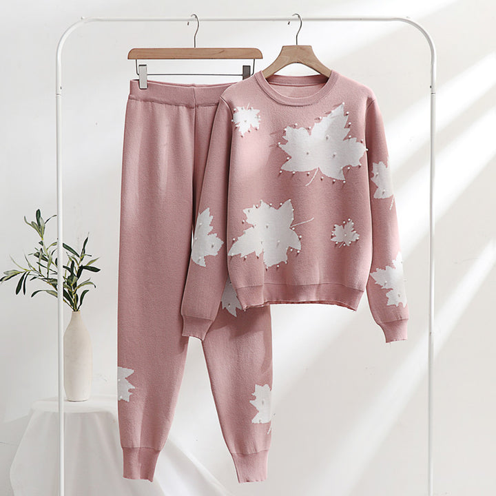 Damen Freizeit-Loungewear-Set mit floralem Design und elastischem Bund Heidi-Mode
