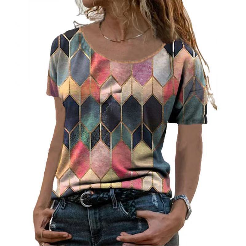 Damen Kurzarm Oberteil mit geometrischem Muster Heidi-Mode