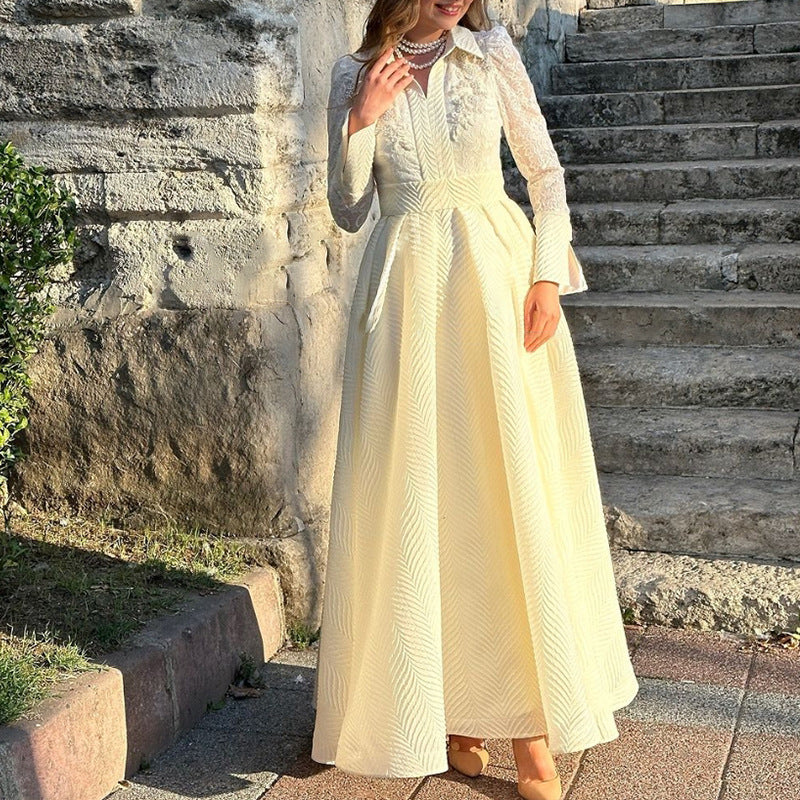 Damen Elegantes Maxikleid mit Spitzenärmeln und Taillengürtel Heidi-Mode
