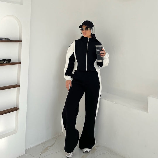 Damen sportliches Fleece-Set mit modernem Schnitt und hohem Kragen Heidi-Mode