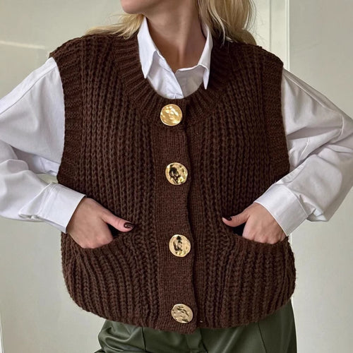Damen Strickweste mit Knopfdetaillierung und praktischen Taschen Heidi-Mode