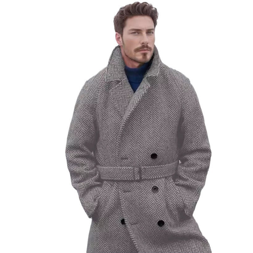 Herren Modischer Doppelreiher-Mantel im Hahnentrittmuster Heidi-Mode