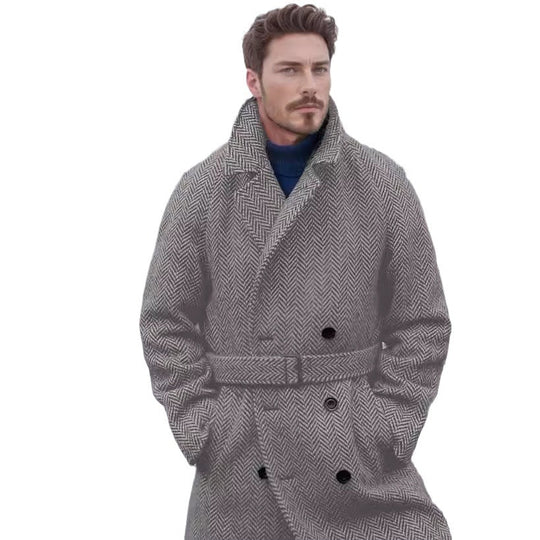 Herren Modischer Doppelreiher-Mantel im Hahnentrittmuster Heidi-Mode