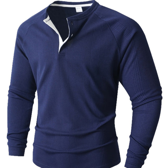 Herren Langarm Henley-Shirt mit strukturierter Oberfläche Heidi-Mode