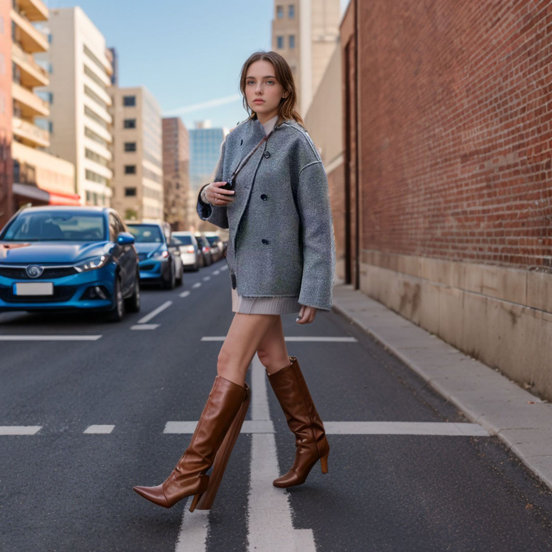 Damen modische Wolljacke mit doppelter Knopfleiste und ausgefallenem Schnitt Heidi-Mode