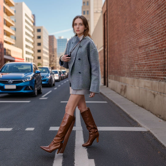 Damen modische Wolljacke mit doppelter Knopfleiste und ausgefallenem Schnitt Heidi-Mode