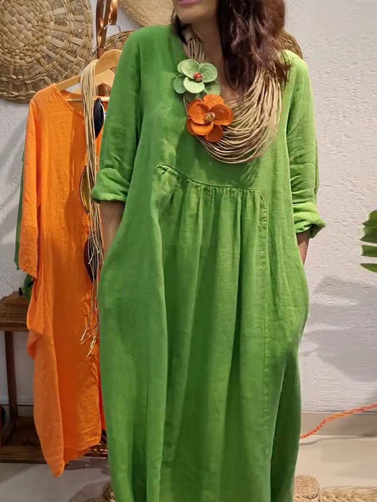 Damen Leichtes Sommerkleid mit eleganten Taschen und bequemen Zugdetails Heidi-Mode
