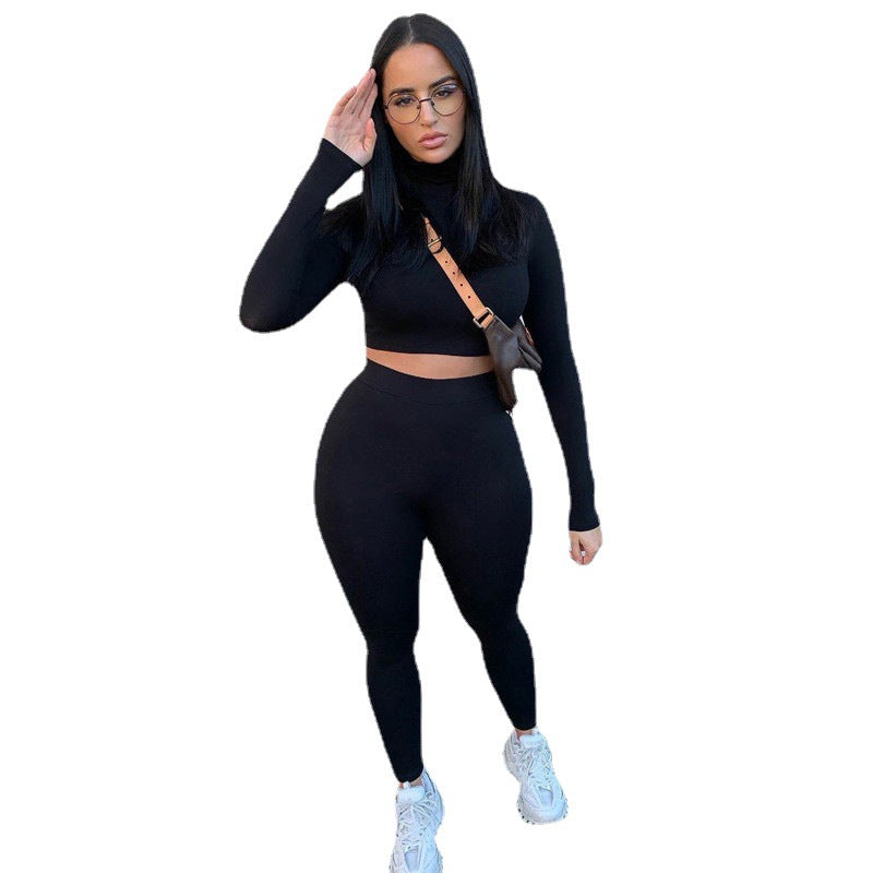 Damen Sportliches Crop-Top und Leggings-Set aus elastischem Material Heidi-Mode