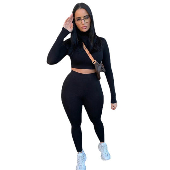 Damen Sportliches Crop-Top und Leggings-Set aus elastischem Material Heidi-Mode