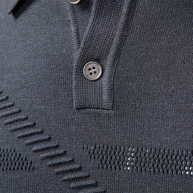 Herren Langarm Poloshirt mit modernem Strukturdesign Heidi-Mode