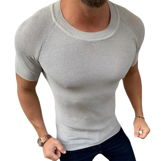 Herren figurbetontes Kurzarmstrickoberteil Heidi-Mode
