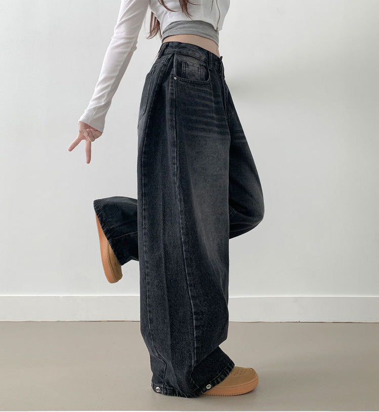 Damen Weite High-Waist Denim-Hose mit Faltenwurf Heidi-Mode