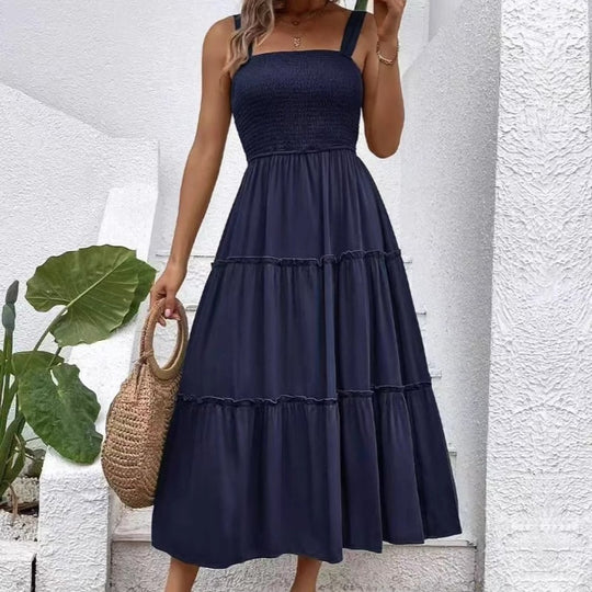 Damen Maxikleid mit elastischem Bustier und fließendem Rock Heidi-Mode