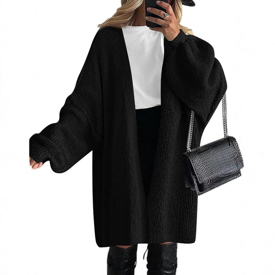 Damen Übergroßer Strickmantel mit offener Front und langen Ärmeln Heidi-Mode
